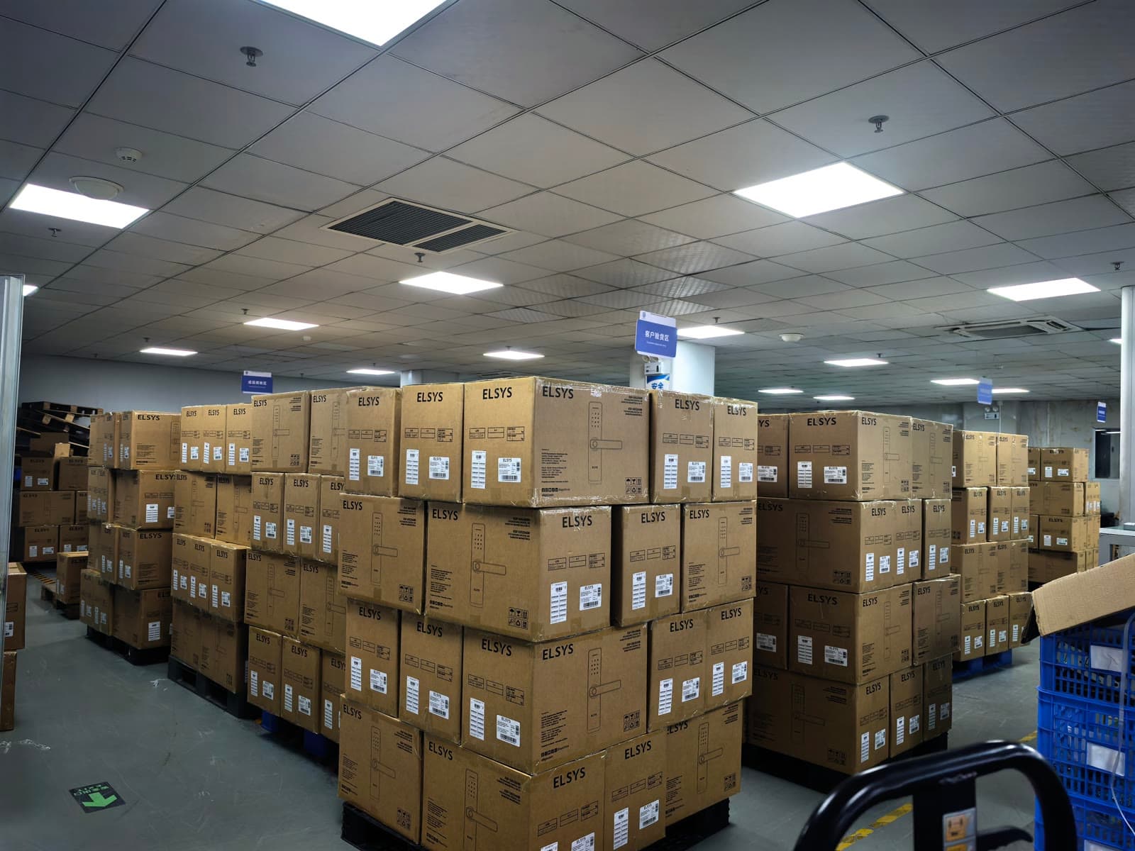 ELSYS branded smart lock cartons staged for export at YOUNUO IET