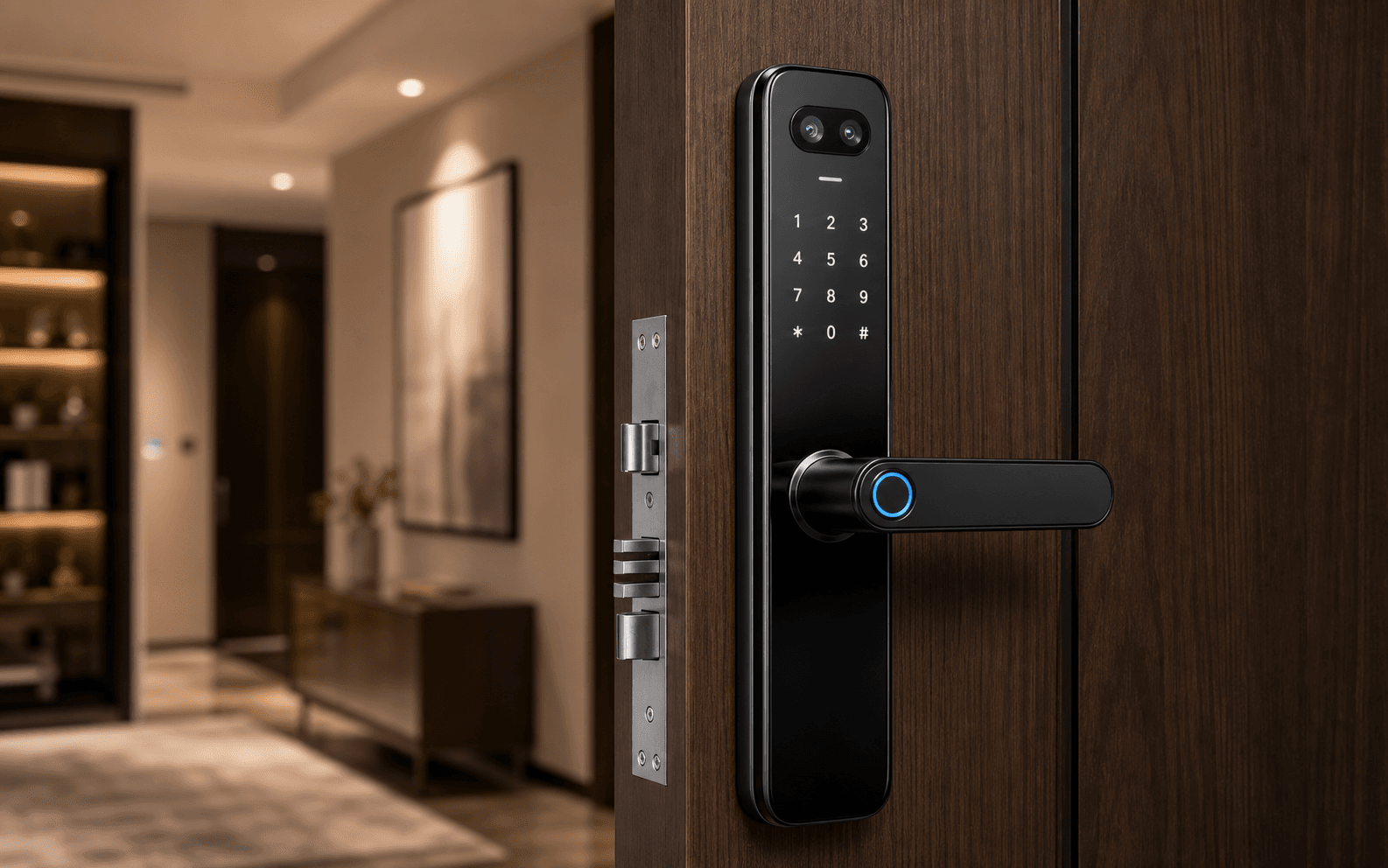 YOUNUO IET biometric smart lock installed on a residential door for OEM and ODM buyers